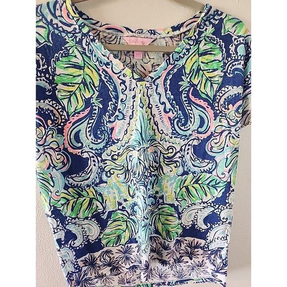 Lilly Pulitzer Hartwell Boxy Top Womens Size Xxs / Xs Hanging with Fronds Linen - Picture 2 of 4